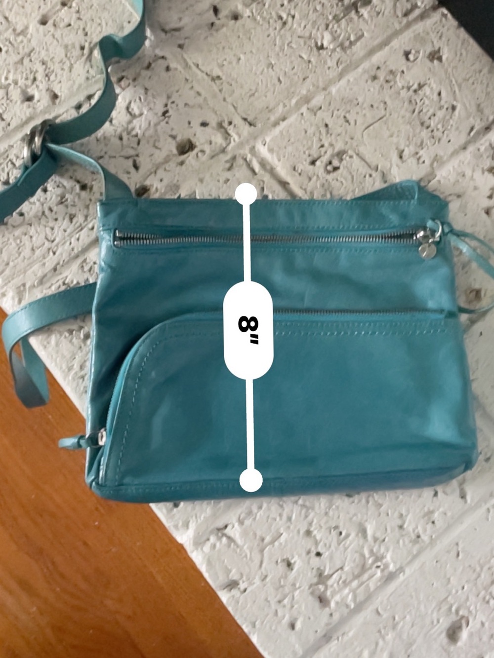 HOBO Teal Leather Crossbody Bag with Front Zip Pocket - Picture 6 of 11